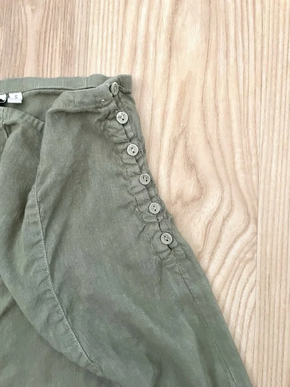 KLEEN 100% Linen Midi Skirt Coastal Minimalist Olive Green Breathable size Small